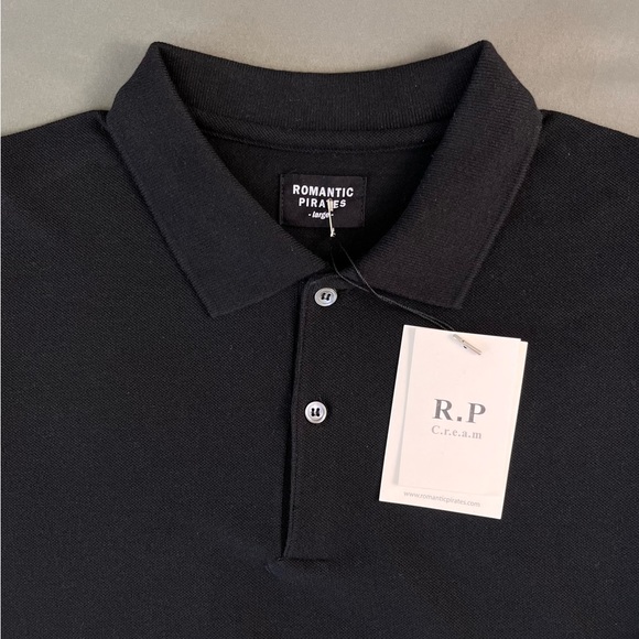 Men’s long sleeves polo style shirt. Cotton Black. Korean brand Romantic Pirates - Picture 2 of 8